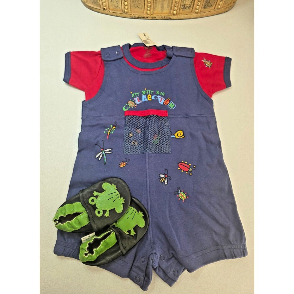 ARTISANS Baby Bug Collector One-Piece Outfit w/ AUGUSTA BABY "Frog" Booties 6-9M